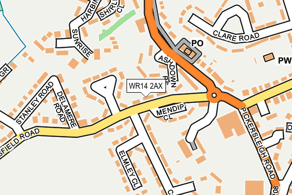 WR14 2AX map - OS OpenMap – Local (Ordnance Survey)