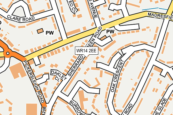WR14 2EE map - OS OpenMap – Local (Ordnance Survey)