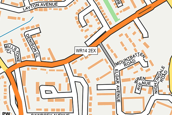 WR14 2EX map - OS OpenMap – Local (Ordnance Survey)