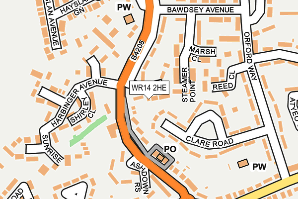 WR14 2HE map - OS OpenMap – Local (Ordnance Survey)