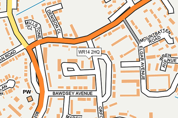 WR14 2HQ map - OS OpenMap – Local (Ordnance Survey)