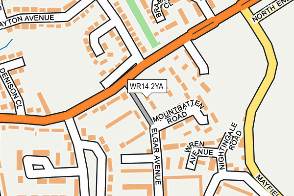 WR14 2YA map - OS OpenMap – Local (Ordnance Survey)