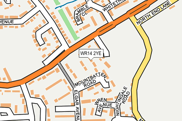 WR14 2YE map - OS OpenMap – Local (Ordnance Survey)