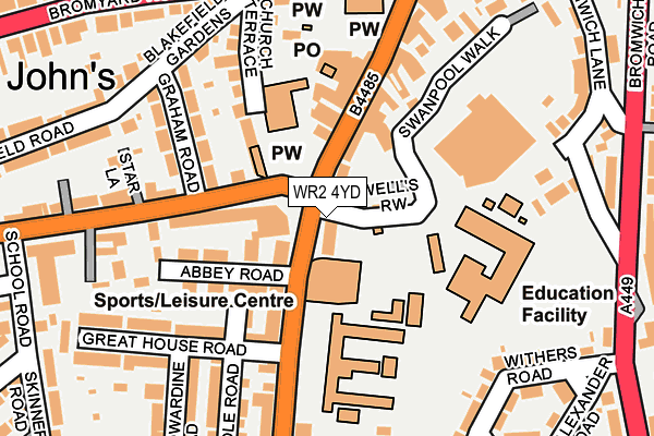 WR2 4YD map - OS OpenMap – Local (Ordnance Survey)