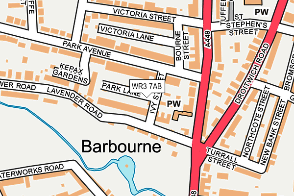 WR3 7AB map - OS OpenMap – Local (Ordnance Survey)