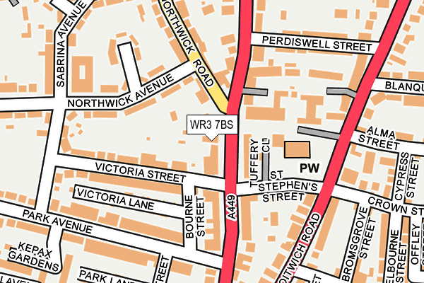 WR3 7BS map - OS OpenMap – Local (Ordnance Survey)