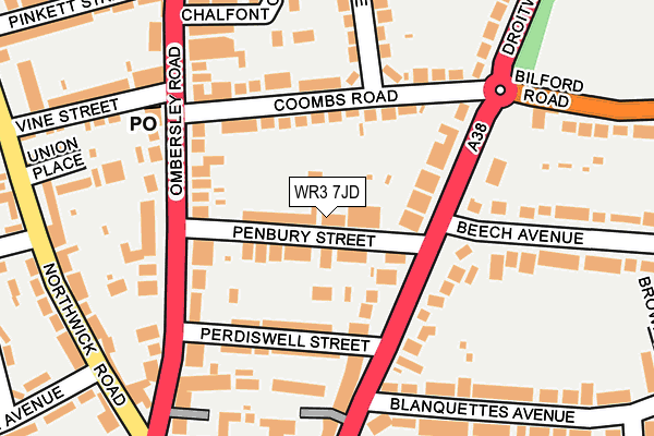WR3 7JD map - OS OpenMap – Local (Ordnance Survey)