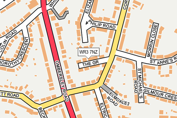 WR3 7NZ map - OS OpenMap – Local (Ordnance Survey)
