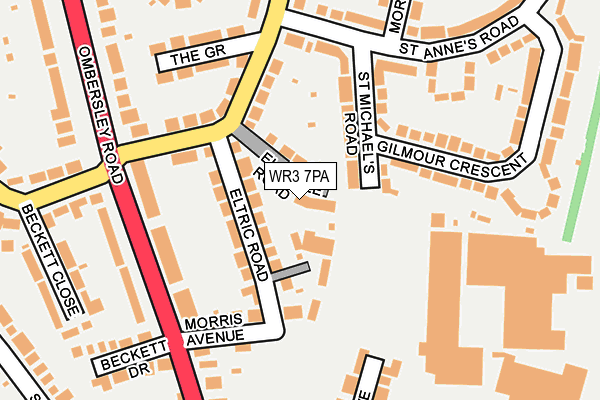 WR3 7PA map - OS OpenMap – Local (Ordnance Survey)
