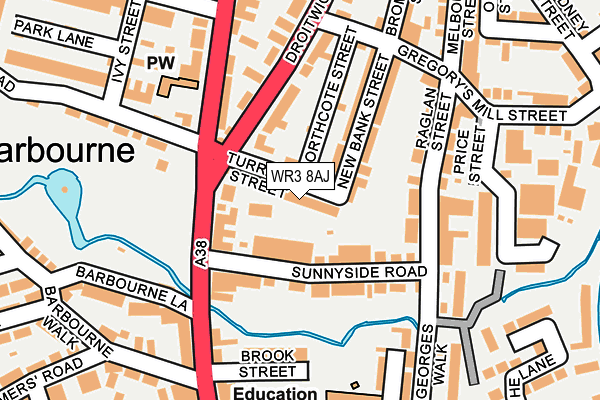 WR3 8AJ map - OS OpenMap – Local (Ordnance Survey)