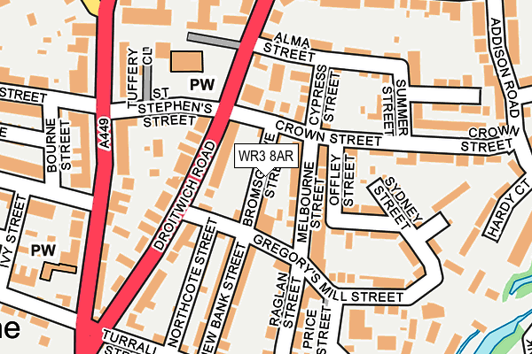 WR3 8AR map - OS OpenMap – Local (Ordnance Survey)