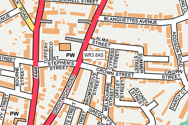 WR3 8AS map - OS OpenMap – Local (Ordnance Survey)