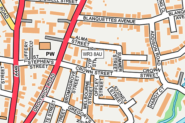 WR3 8AU map - OS OpenMap – Local (Ordnance Survey)