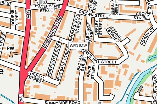WR3 8AW map - OS OpenMap – Local (Ordnance Survey)