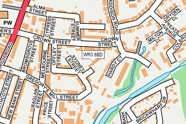 WR3 8BD map - OS OpenMap – Local (Ordnance Survey)