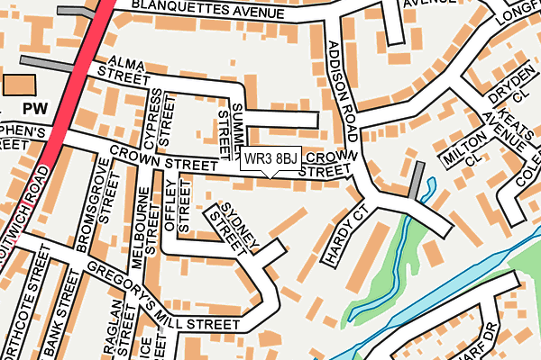 WR3 8BJ map - OS OpenMap – Local (Ordnance Survey)
