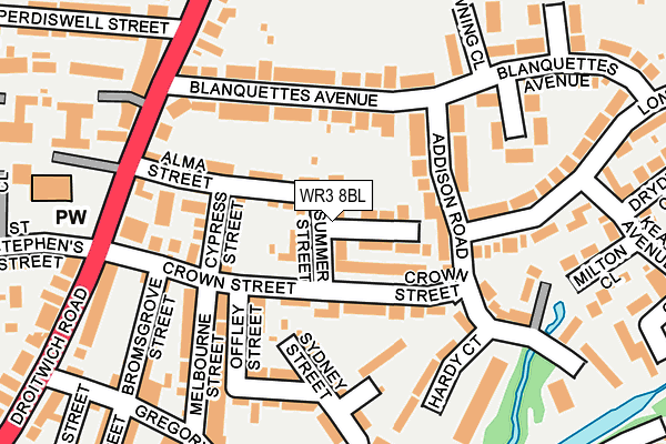 WR3 8BL map - OS OpenMap – Local (Ordnance Survey)