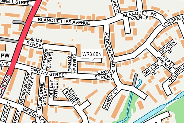 WR3 8BN map - OS OpenMap – Local (Ordnance Survey)