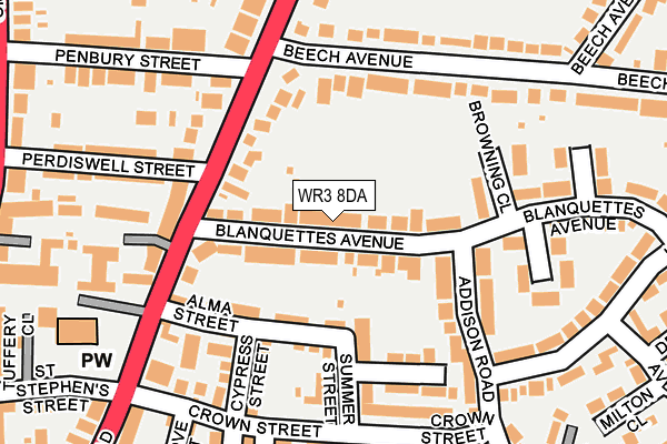 WR3 8DA map - OS OpenMap – Local (Ordnance Survey)