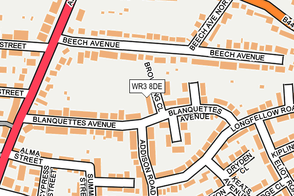 WR3 8DE map - OS OpenMap – Local (Ordnance Survey)