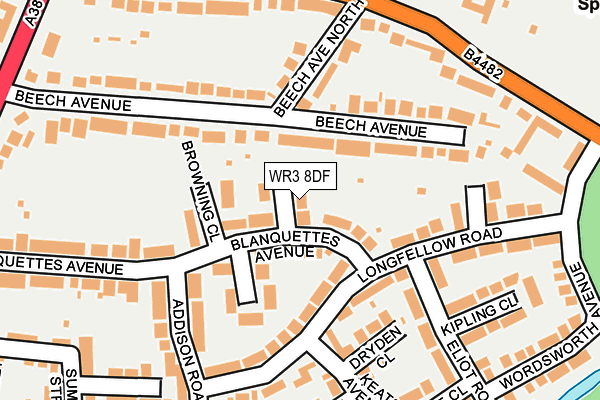 WR3 8DF map - OS OpenMap – Local (Ordnance Survey)