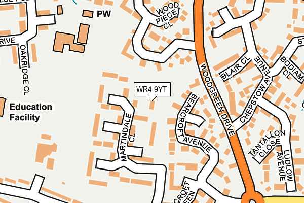 WR4 9YT map - OS OpenMap – Local (Ordnance Survey)