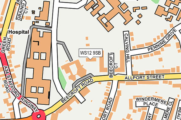 WS12 9SB map - OS OpenMap – Local (Ordnance Survey)