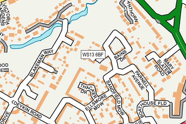 WS13 6BF map - OS OpenMap – Local (Ordnance Survey)