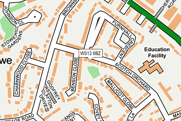 WS13 6BZ map - OS OpenMap – Local (Ordnance Survey)