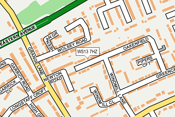 WS13 7HZ map - OS OpenMap – Local (Ordnance Survey)