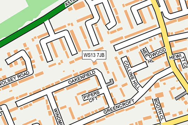 WS13 7JB map - OS OpenMap – Local (Ordnance Survey)