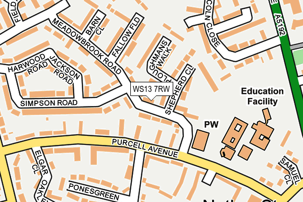 WS13 7RW map - OS OpenMap – Local (Ordnance Survey)
