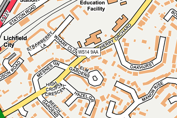 WS14 9AA map - OS OpenMap – Local (Ordnance Survey)