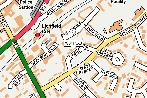 WS14 9AB map - OS OpenMap – Local (Ordnance Survey)