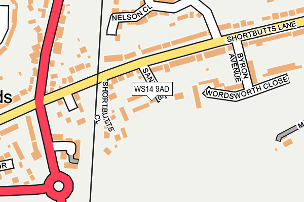 WS14 9AD map - OS OpenMap – Local (Ordnance Survey)