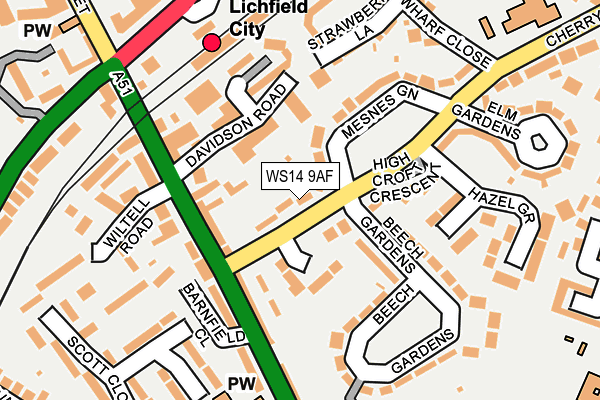 WS14 9AF map - OS OpenMap – Local (Ordnance Survey)