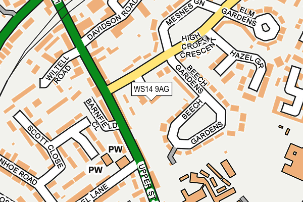 WS14 9AG map - OS OpenMap – Local (Ordnance Survey)