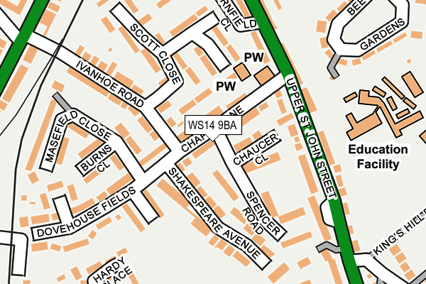 WS14 9BA map - OS OpenMap – Local (Ordnance Survey)