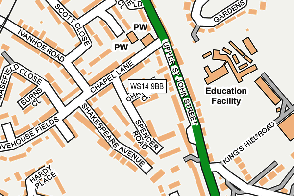 WS14 9BB map - OS OpenMap – Local (Ordnance Survey)