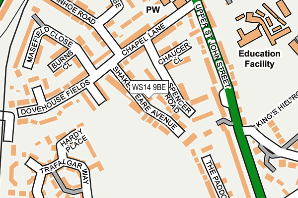 WS14 9BE map - OS OpenMap – Local (Ordnance Survey)