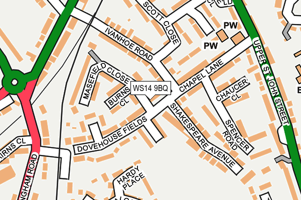 WS14 9BQ map - OS OpenMap – Local (Ordnance Survey)