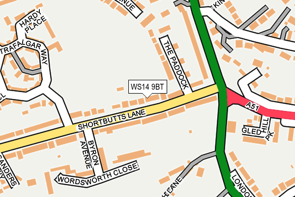 WS14 9BT map - OS OpenMap – Local (Ordnance Survey)