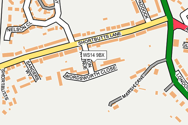 WS14 9BX map - OS OpenMap – Local (Ordnance Survey)