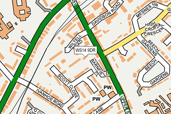 WS14 9DR map - OS OpenMap – Local (Ordnance Survey)