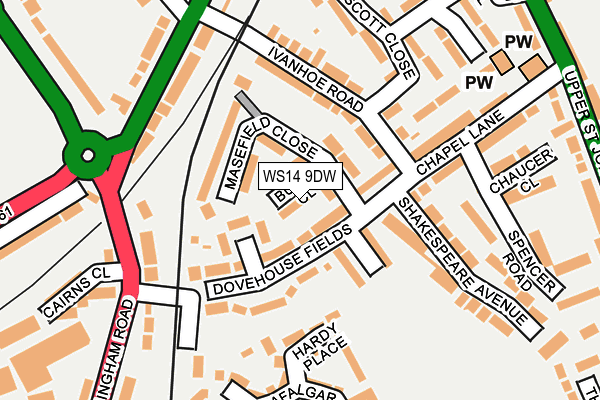 WS14 9DW map - OS OpenMap – Local (Ordnance Survey)