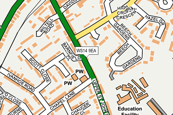 WS14 9EA map - OS OpenMap – Local (Ordnance Survey)