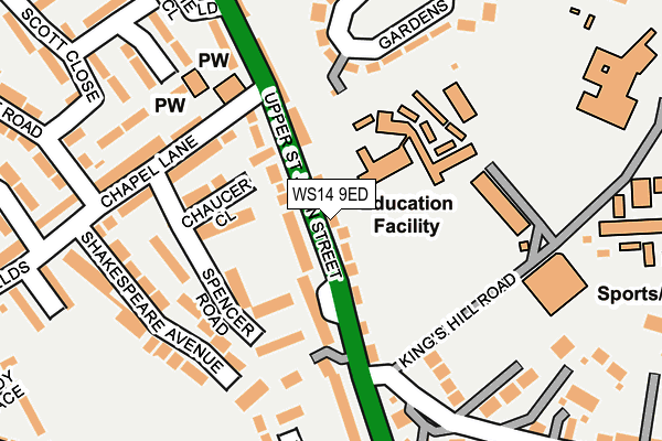 WS14 9ED map - OS OpenMap – Local (Ordnance Survey)