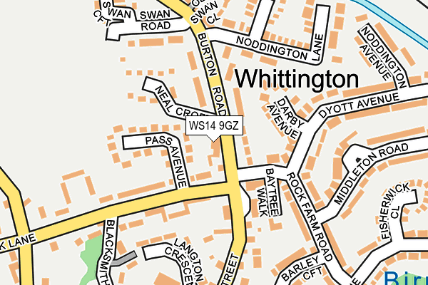 WS14 9GZ map - OS OpenMap – Local (Ordnance Survey)