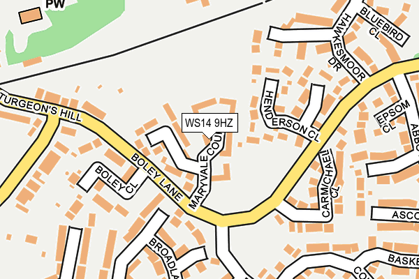 WS14 9HZ map - OS OpenMap – Local (Ordnance Survey)