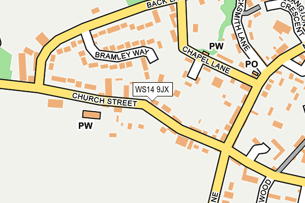 WS14 9JX map - OS OpenMap – Local (Ordnance Survey)